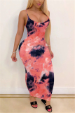 Pink Sexy Fashion Print Sling Slim Dress