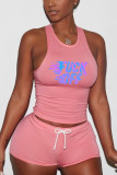 Pink Fashion Casual Printed Sleeveless Vest Shorts Set
