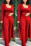 Red Sexy Solid Tight-Fitting Pure Knit Three Piece Suit