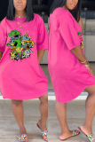 Pink Fashion Casual Cartoon Printed Dress