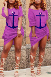 Purple Fashion Casual Printed Loose Dress
