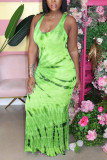 Light Green Fashion Casual Printed Sleeveless Dress