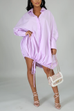 LilacPurple Fashion Casual Long Sleeve Loose Dress