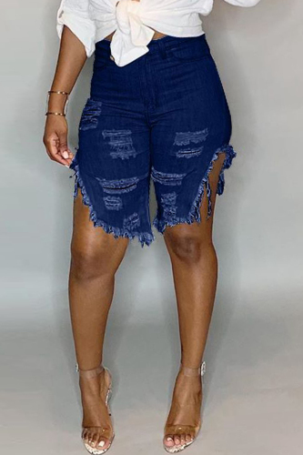 Dark Blue Fashion Casual Mid Waist Jeans