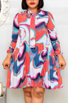 Multicolor Fashion Sexy Printed Long Sleeve Plus Size Dress
