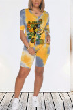 Yellow Fashion Casual Printed Two-piece Set