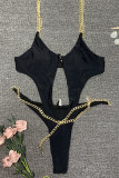 Black Sexy Cutout With Chain One-piece Swimsuit