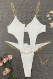 White Sexy Cutout With Chain One-piece Swimsuit