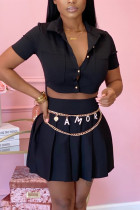 Black Sexy Short Sleeve Short Skirt Set (Without Belt)