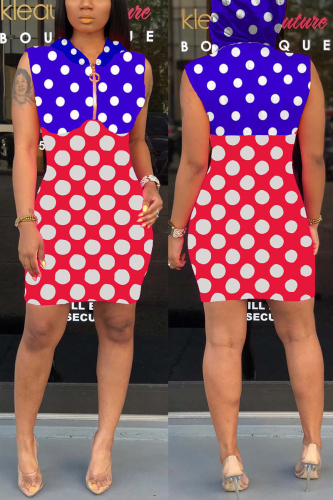 BlueRed Fashion Polka Dot Print Hooded Dress