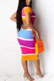 Multicolor Fashion Patchwork Short Sleeve Dress