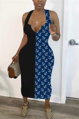 Black Sexy Print Patchwork Sleeveless Dress