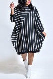 Red Fashion Casual Striped Loose Long Sleeve Dress