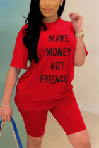 Red Fashion Casual Letter Printed T-shirt Pants Set