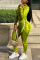 Fluorescent green Fashion Sports Camouflage Print Hooded Long Sleeve Two-Piece Suit