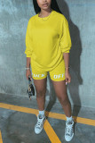 Yellow Fashion Casual Letter Offset Printing Long Sleeve Two Piece Set