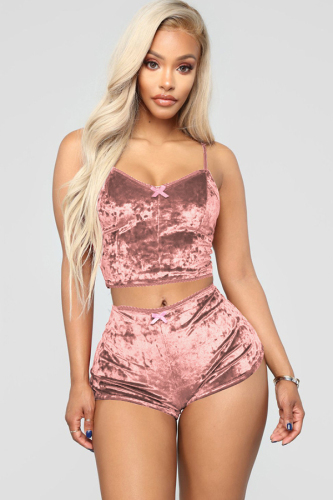 Red bean paste Sexy Solid Two Piece Suits Straight Sleeveless