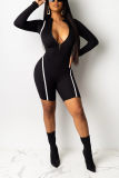 Black street Fashion Solid zipper Long Sleeve O Neck Rompers