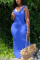 Blue Sexy Fashion U-neck Sleeveless Dress