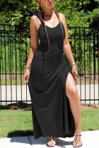 Black Sexy Cold Shoulder Sling Long Dress