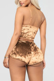Gold Sexy Solid Two Piece Suits Straight Sleeveless