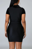 Black Fashion Short Sleeve Turtleneck Slim Dress