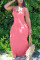 Pink Sexy Fashion U-neck Sleeveless Dress