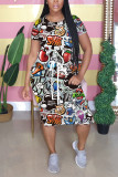 InkGreen Fashion Casual Printed Short-sleeved Dress