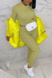 Yellow Stylish Long Sleeve Printed Jumpsuit