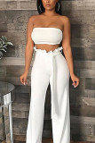 White Fashion Sexy Sleeveless Top Trousers Set