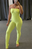 Fluorescent green Sexy Fashion Strapless Tight Jumpsuit