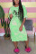 Light Green Fashion Casual Letter Printed Long Dress