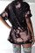 Pink adult Sexy Fashion Cap Sleeve Half Sleeves O neck Step Skirt Mini hole Print hollow out Pa