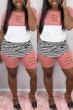 Pink Fashion Casual Striped Short Sleeve Two-piece Set