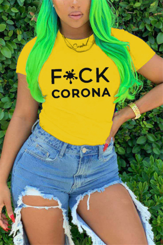 Yellow Fashion Letter Printing Short Sleeve T-shirt