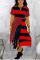 Red Fashion Sexy Digital Print Striped Tassel Dress
