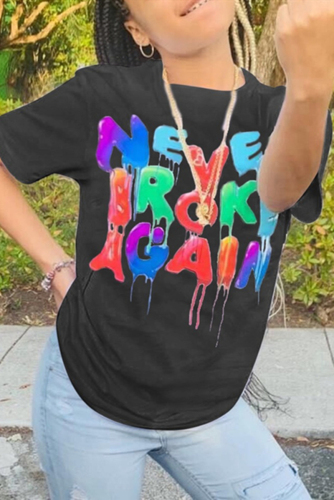 Black Casual Fashion Letter Print Top