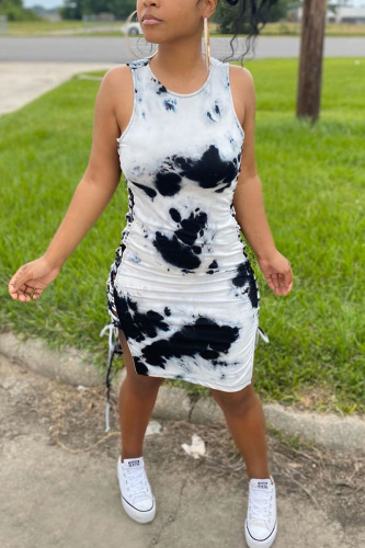 White Sexy Fashion Print Sleeveless Dress