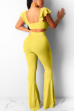 Orange Sexy Backless Wide Leg Flared Jumpsuit