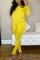 Yellow Casual Round Collar Net Sleeve Two Piece Suit