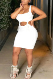 White Sexy Fashion Tight Sleeveless Skirt Set