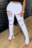 White Fashion Sexy Ripped Sports Trousers