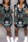 Green Casual Fashion adult Cap Sleeve Long Sleeves O neck Straight Knee-Length Print camouflage