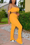 Yellow Sexy Fashion Trousers Two Piece Set