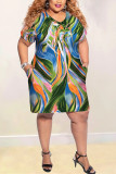 Green Fashion Casual Printed Short Sleeve Plus Size Dress