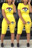 Yellow Colourful Lips Casual Two-piece Set