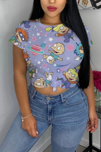 Purple Fashion Casual Printed Short-sleeved T-shirt Top