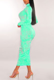 Green Fashion Sexy Print Turtleneck Dress
