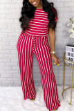 Blue Fashion Casual Striped Printed Jumpsuit