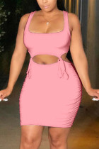 Pink Sexy Fashion Tight Sleeveless Skirt Set